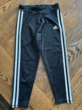 adidas Black Leggings with White Three-Stripes